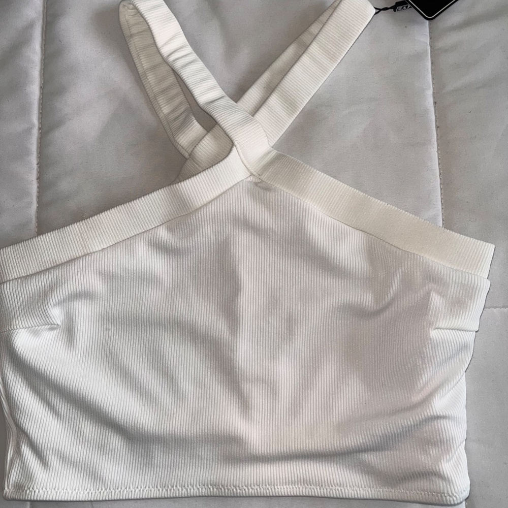 Ribbed V Neck Cutaway Swim Top